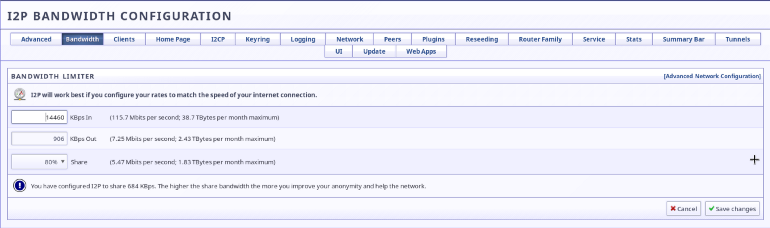 I2P Bandwidth Configuration